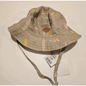 NWT Dozer Baby Bucket Beach Sun Hat Strap Fish Surf Green Reversible, 12 Mos